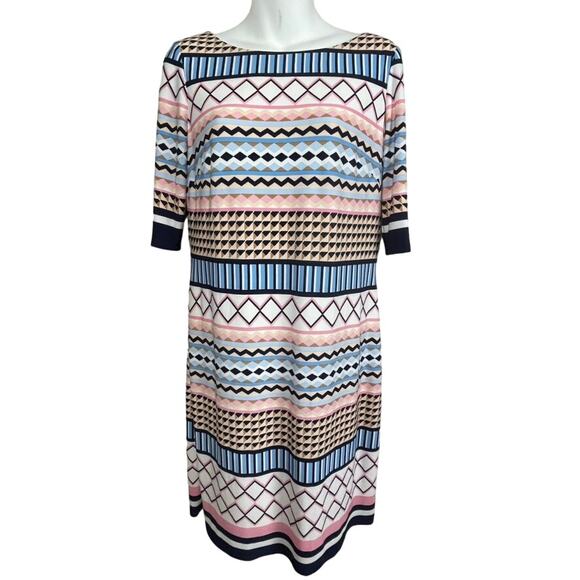 Eliza J Geometric Print Dress Multi Color Short Sleeve Size 6 Career Mod Retro‎ - Picture 1 of 5